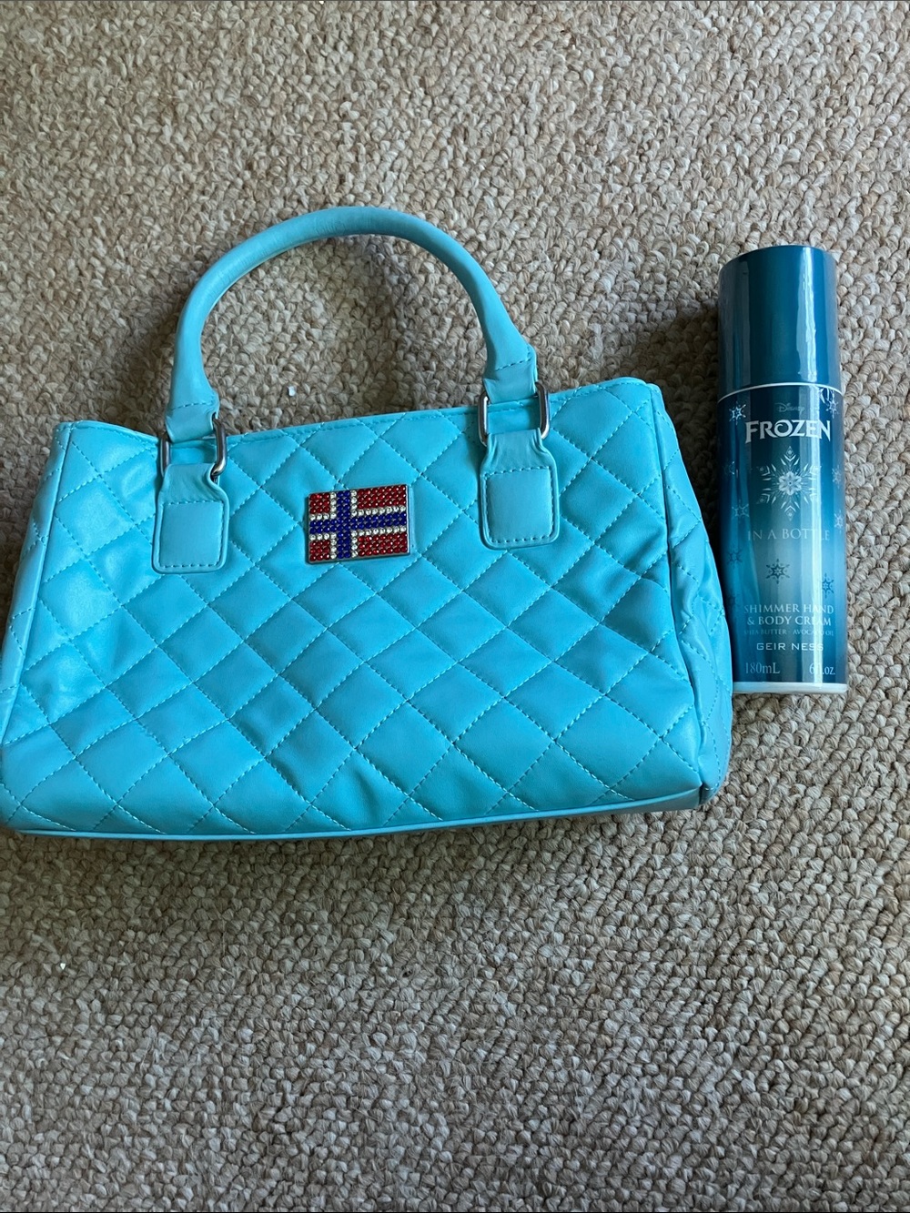 Disney Quilted Turquoise Satchel with Flag Patch